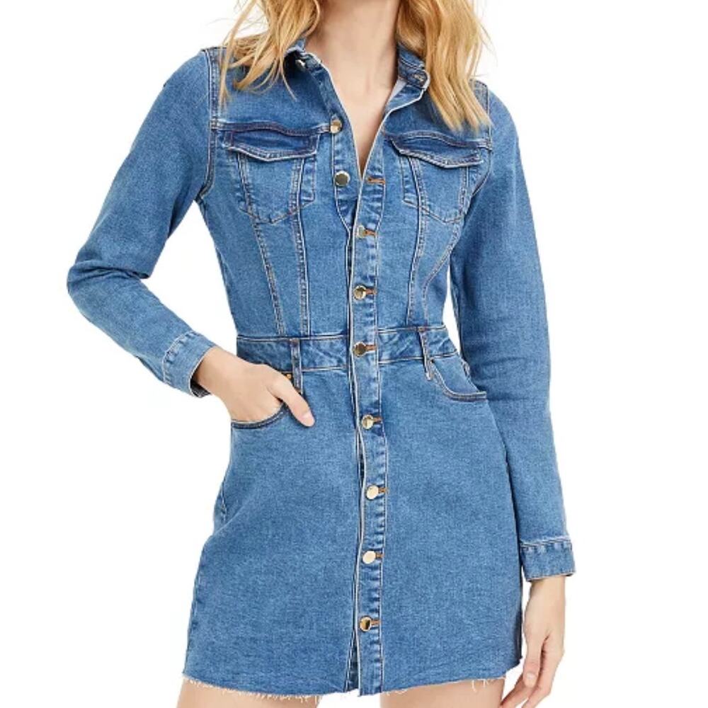 Guess Long Sleeve Fitted Denim Dress